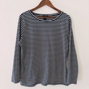 Ann Taylor Navy Blue and‎ White Striped Long Sleeve Top Size XL